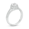 Thumbnail Image 2 of 6.0mm Lab-Created White Sapphire and 1/8 CT. T.W. Diamond Frame Split Shank Ring in Sterling Silver