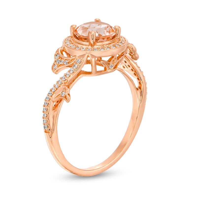 Main Image 2 of 7.0mm Morganite and 1/5 CT. T.W. Diamond Frame Vine Shank Ring in 10K Rose Gold