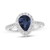 Thumbnail Image 0 of Pear-Shaped Blue Sapphire and 3/8 CT. T.W. Diamond Frame Ring in 14K White Gold