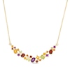 Thumbnail Image 0 of Multi-Gemstone Scatter Curved Bar Necklace in Sterling Silver with 14K Gold Plate - 15.5"