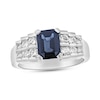 Emerald-Cut Blue Sapphire and 5/8 CT. T.W. Diamond Staggered Double Row Ring in 14K White Gold
