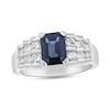 Thumbnail Image 0 of Emerald-Cut Blue Sapphire and 5/8 CT. T.W. Diamond Staggered Double Row Ring in 14K White Gold