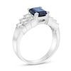 Emerald-Cut Blue Sapphire and 5/8 CT. T.W. Diamond Staggered Double Row Ring in 14K White Gold
