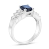 Thumbnail Image 1 of Emerald-Cut Blue Sapphire and 5/8 CT. T.W. Diamond Staggered Double Row Ring in 14K White Gold