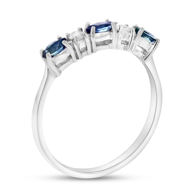 Marquise Blue Sapphire and 1/15 CT. T.W. Diamond Five Stone Ring in 14K White Gold