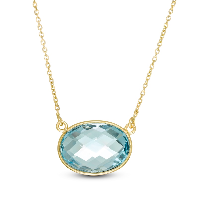 Main Image 1 of Sideways Oval Sky Blue Topaz Solitaire Necklace in 10K Gold