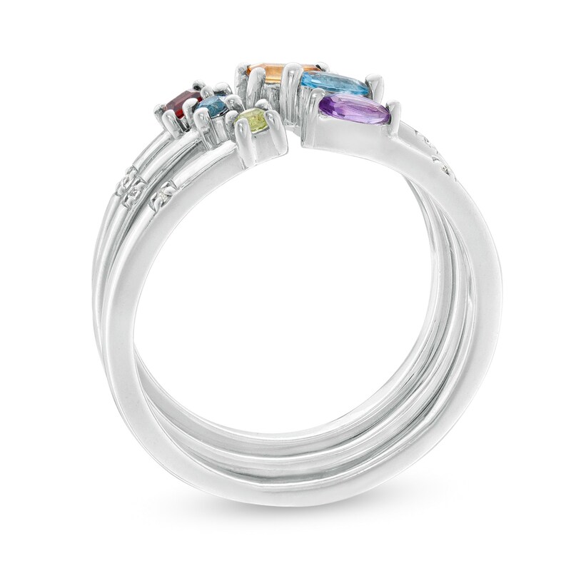 Multi-Gemstone Stackable Open Shank Three Ring Set in Sterling Silver