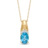 Thumbnail Image 1 of Oval Swiss Blue Topaz and Diamond Accent Beaded Drop Pendant in 10K Gold