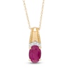 Thumbnail Image 1 of Oval Ruby and Diamond Accent Beaded Drop Pendant in 10K Gold