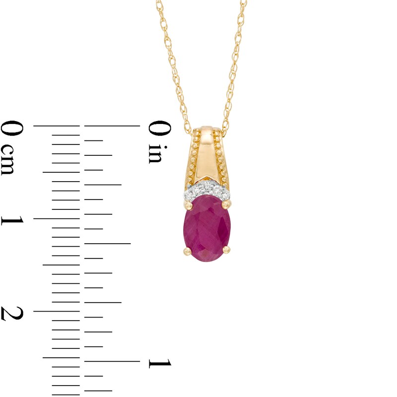 Main Image 3 of Oval Ruby and Diamond Accent Beaded Drop Pendant in 10K Gold