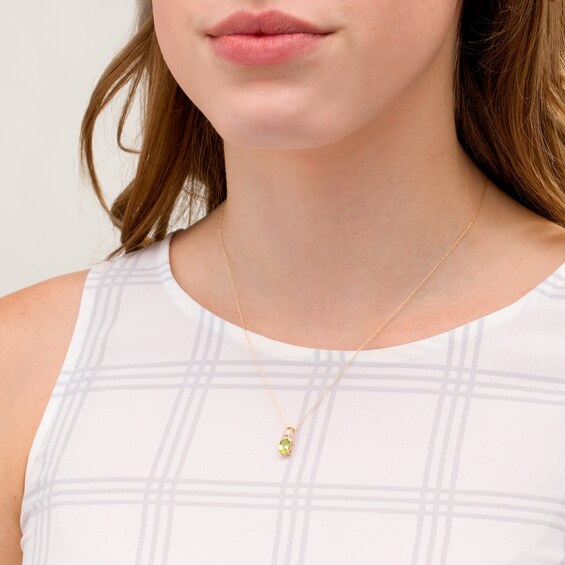 Oval Peridot and Diamond Accent Beaded Drop Pendant in 10K Gold