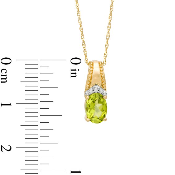Oval Peridot and Diamond Accent Beaded Drop Pendant in 10K Gold