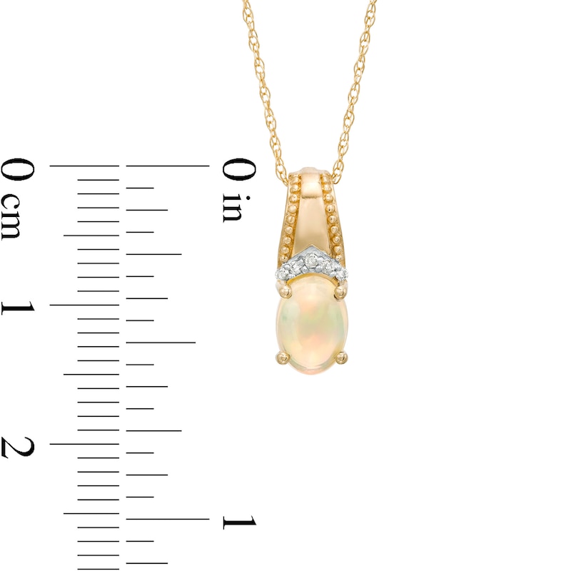 Main Image 3 of Oval Opal and Diamond Accent Beaded Drop Pendant in 10K Gold