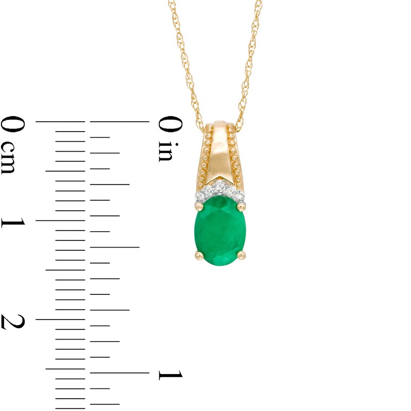 Main Image 3 of Oval Emerald and Diamond Accent Beaded Drop Pendant in 10K Gold
