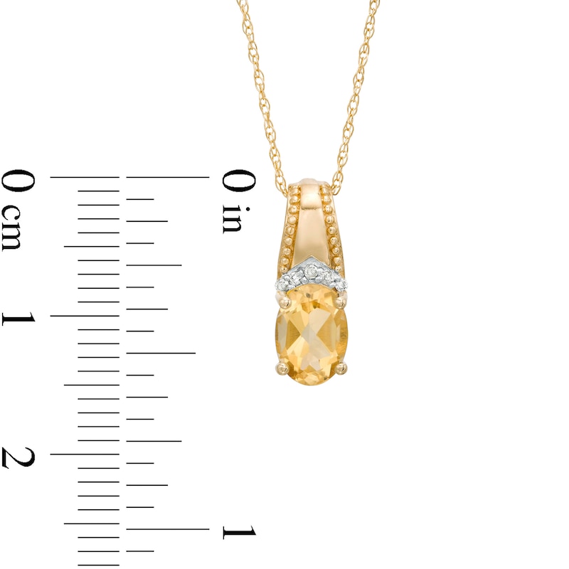 Main Image 3 of Oval Citrine and Diamond Accent Beaded Drop Pendant in 10K Gold