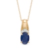 Thumbnail Image 1 of Oval Blue Sapphire and Diamond Accent Beaded Drop Pendant in 10K Gold