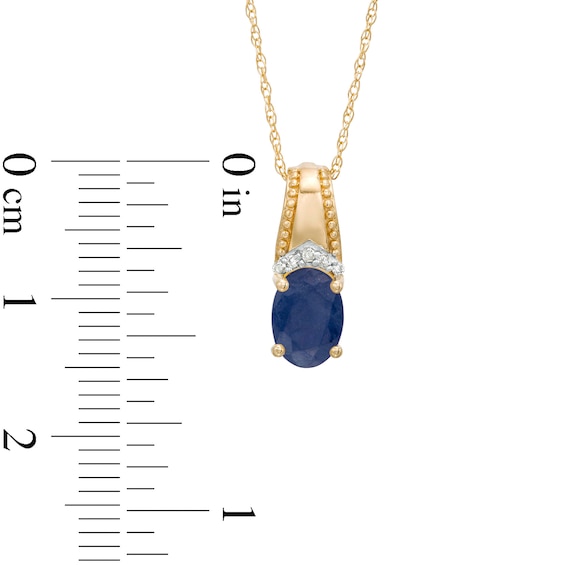 Oval Blue Sapphire and Diamond Accent Beaded Drop Pendant in 10K Gold