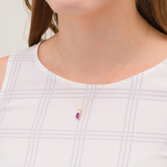 Oval Amethyst and Diamond Accent Beaded Drop Pendant in 10K Gold