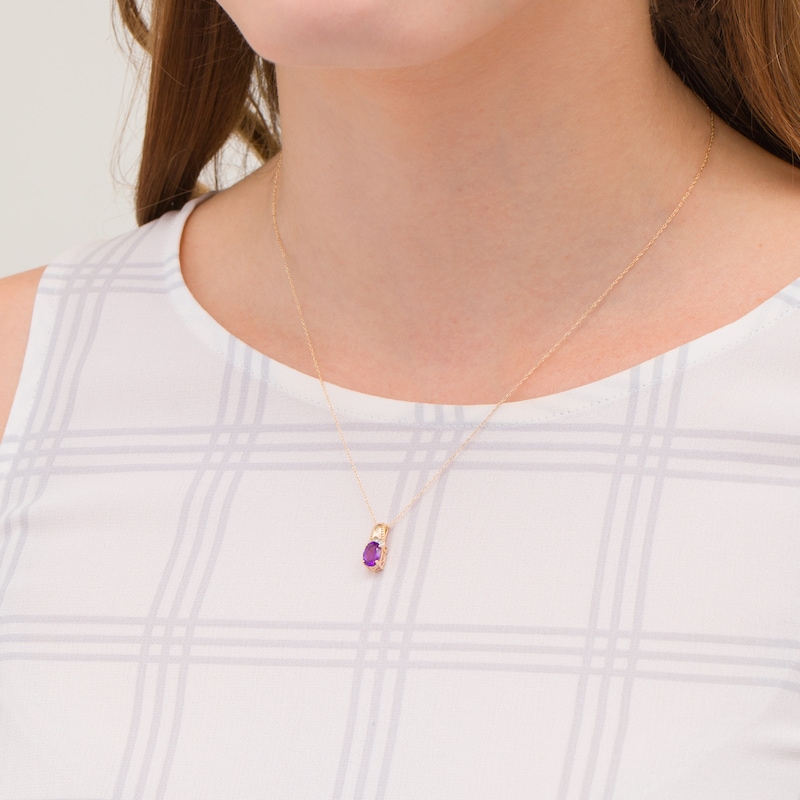 Main Image 2 of Oval Amethyst and Diamond Accent Beaded Drop Pendant in 10K Gold