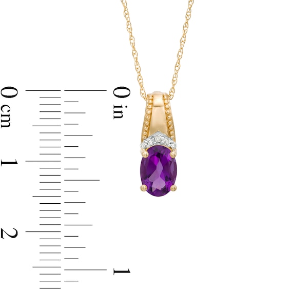 Oval Amethyst and Diamond Accent Beaded Drop Pendant in 10K Gold