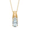 Thumbnail Image 1 of Oval Aquamarine and Diamond Accent Beaded Drop Pendant in 10K Gold