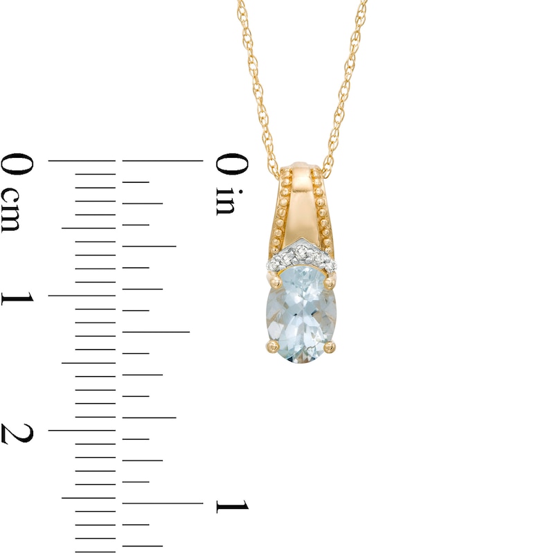 Main Image 3 of Oval Aquamarine and Diamond Accent Beaded Drop Pendant in 10K Gold