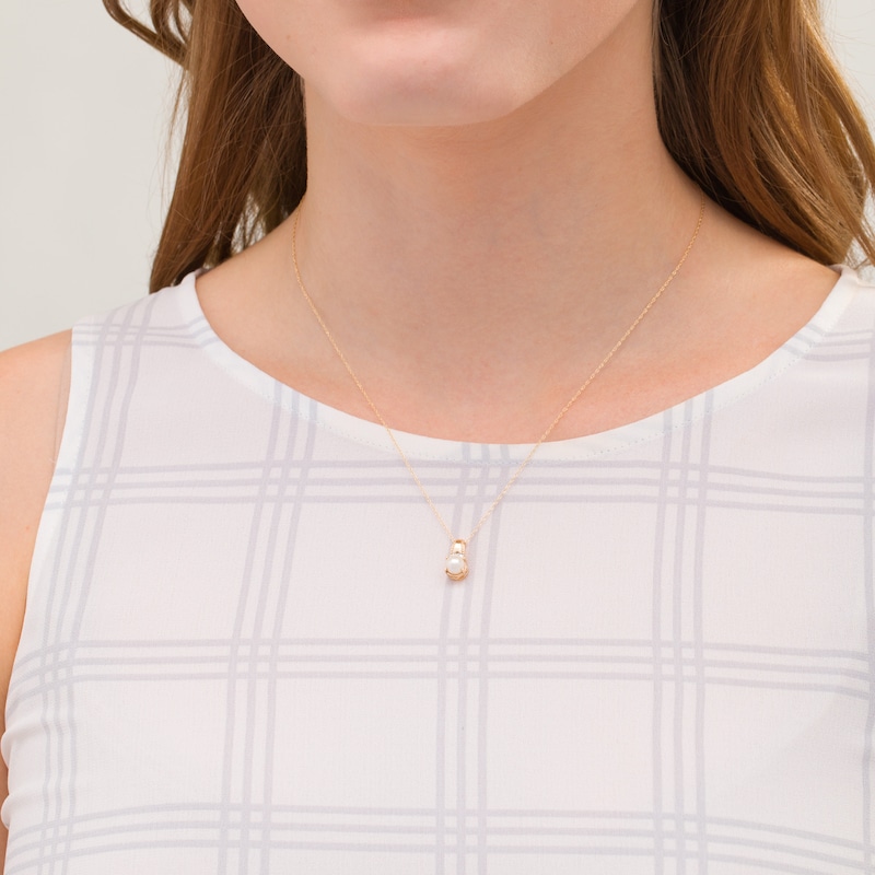 Main Image 2 of 6.0mm Freshwater Cultured Pearl and Diamond Accent Beaded Drop Pendant in 10K Gold