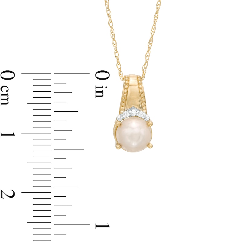 Main Image 3 of 6.0mm Freshwater Cultured Pearl and Diamond Accent Beaded Drop Pendant in 10K Gold