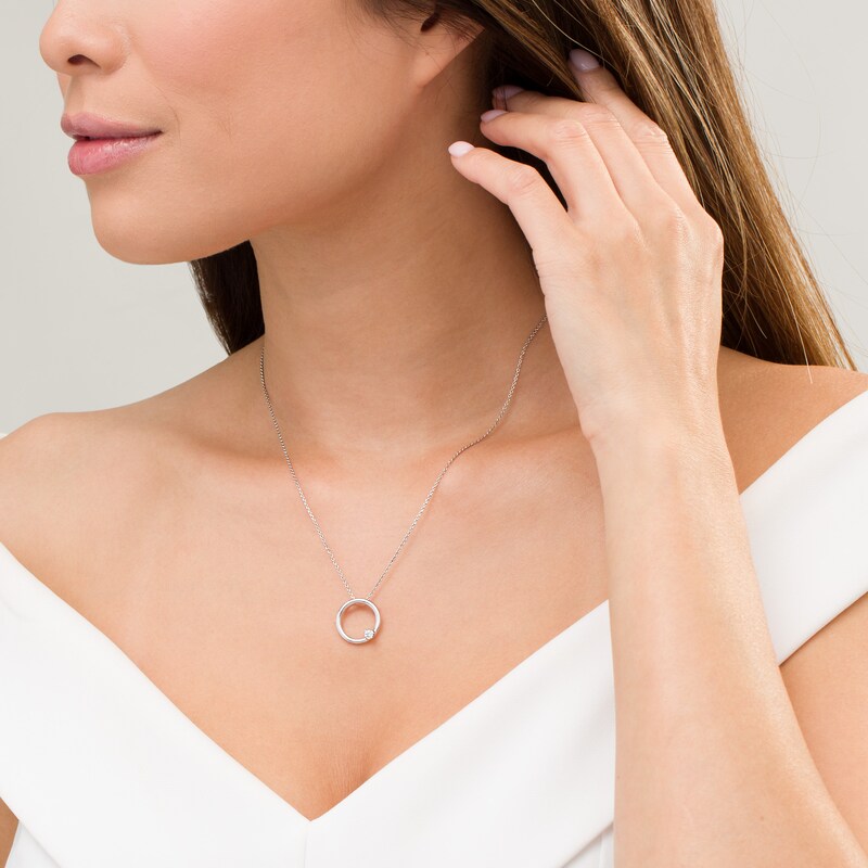 Main Image 3 of Marilyn Monroe™ Collection 1/10 CT. Diamond Solitaire Circle Pendant in Sterling Silver