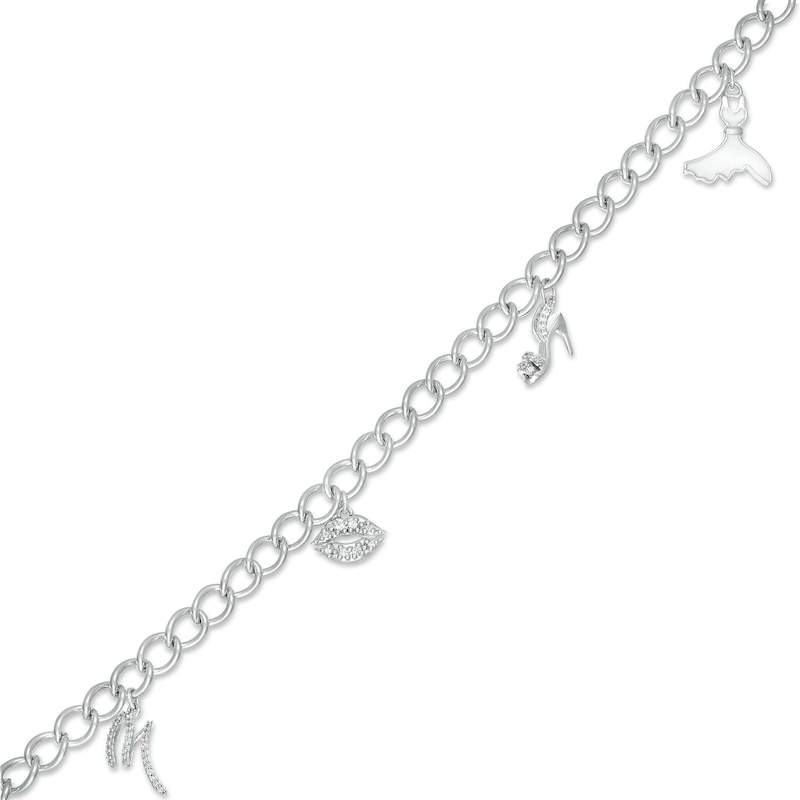 Main Image 1 of Marilyn Monroe™ Collection 1/4 CT. T.W. Diamond Assortment Charm Bracelet in Sterling Silver - 7.5"