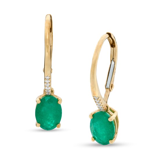 Oval Emerald and 1/20 CT. T.W. Diamond Drop Earrings in 10K Gold Oval Emerald and 1/20 CT. T.W. Diamond Drop Earrings in 10K Gold