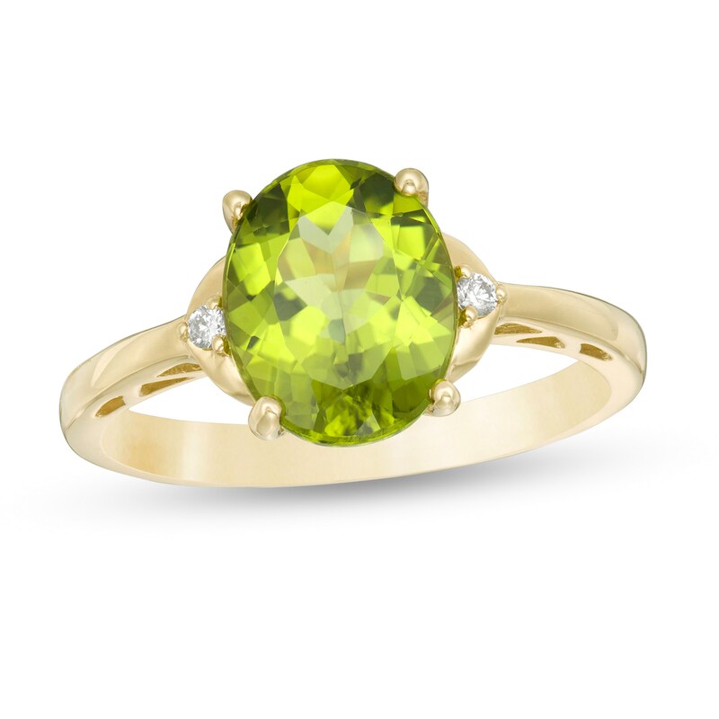 Oval Peridot and Diamond Accent Ring in 10K Gold