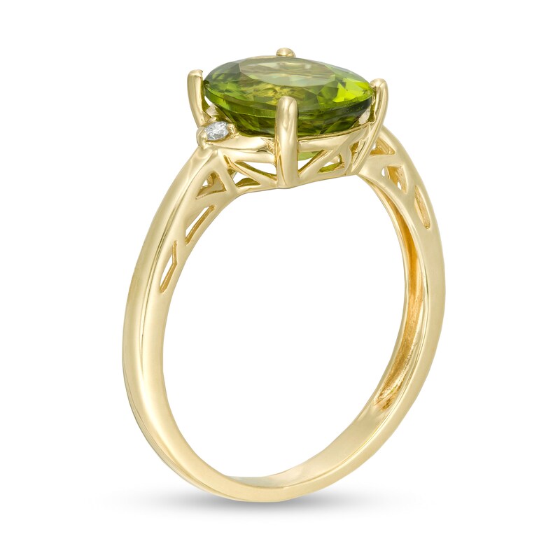 Oval Peridot and Diamond Accent Ring in 10K Gold