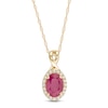 Thumbnail Image 0 of Oval Ruby and 1/15 CT. T.W. Diamond Frame Pendant in 10K Gold