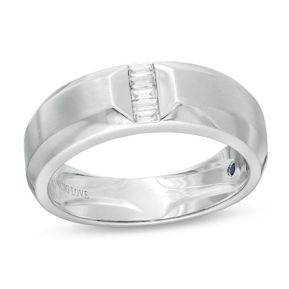 Vera Wang Love Collection Men's 1/10 CT. T.w. Baguette Diamond Wedding Band in 14K White Gold