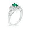 Thumbnail Image 3 of Emerald-Cut Lab-Created Emerald and White Sapphire Double Cushion Frame Split Shank Ring in Sterling Silver