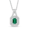 Thumbnail Image 1 of Emerald-Cut Lab-Created Emerald and White Sapphire Double Cushion Frame Pendant in Sterling Silver