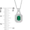 Thumbnail Image 3 of Emerald-Cut Lab-Created Emerald and White Sapphire Double Cushion Frame Pendant in Sterling Silver