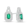 Thumbnail Image 1 of Emerald-Cut Lab-Created Emerald and White Sapphire Cushion Frame Drop Earrings in Sterling Silver