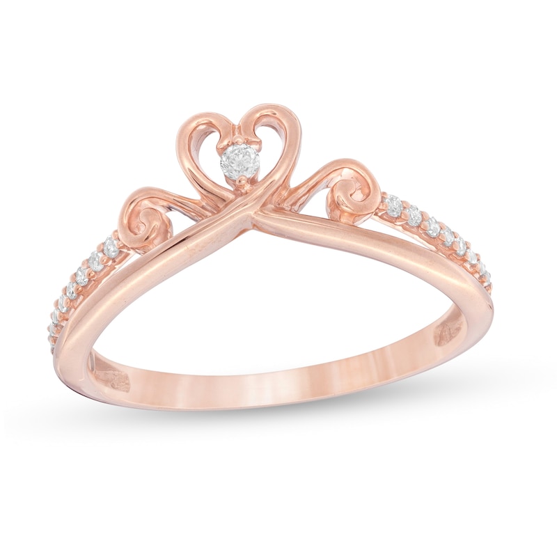 Main Image 1 of Cherished Promise Collection™ 1/15 CT. T.W. Diamond Heart-Shaped Crown Promise Ring in 10K Rose Gold