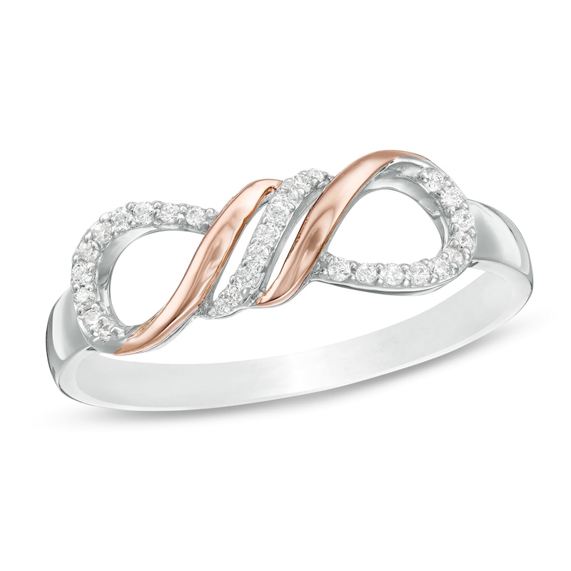 1/10 CT. T.W. Diamond Sideways Infinity Flame Ring in Sterling Silver and 10K Rose Gold
