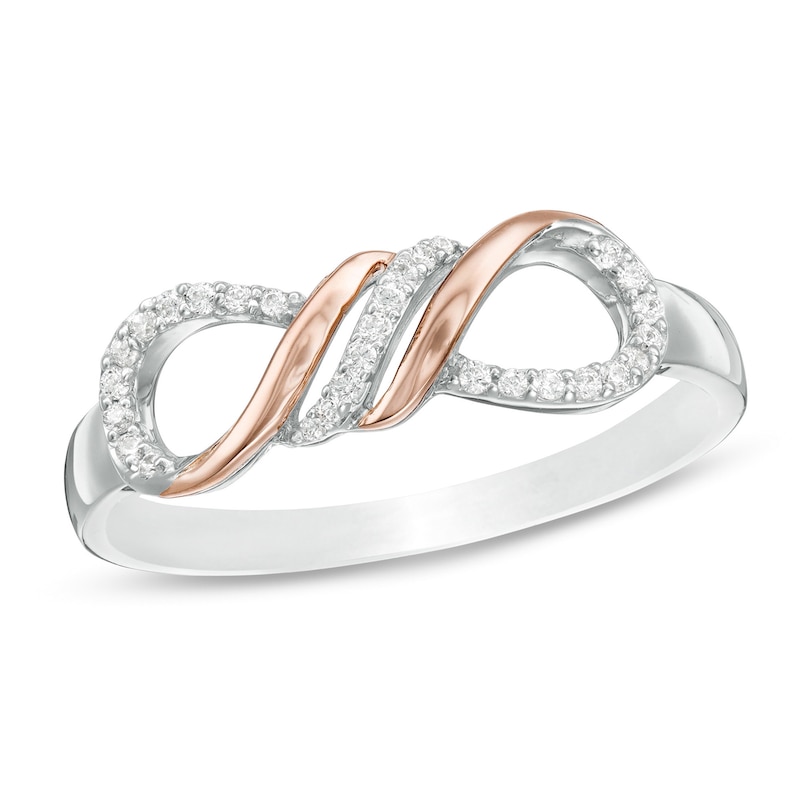 Main Image 1 of 1/10 CT. T.W. Diamond Sideways Infinity Flame Ring in Sterling Silver and 10K Rose Gold