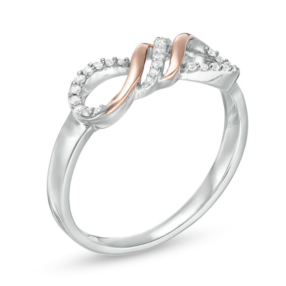 1/10 CT. T.w. Diamond Sideways Infinity Flame Ring in Sterling Silver and 10K Rose Gold