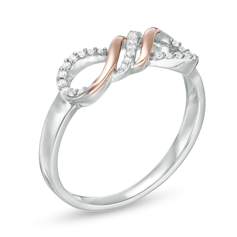 1/10 CT. T.W. Diamond Sideways Infinity Flame Ring in Sterling Silver and 10K Rose Gold