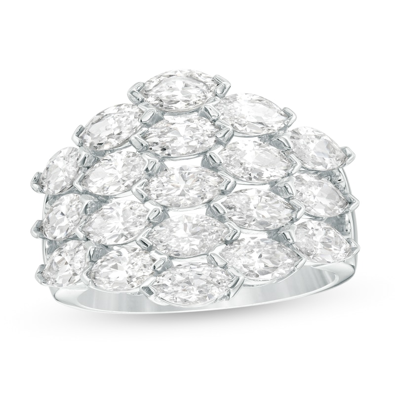 Main Image 1 of Sideways Marquise Lab-Created White Sapphire Layered Multi-Row Ring in Sterling Silver