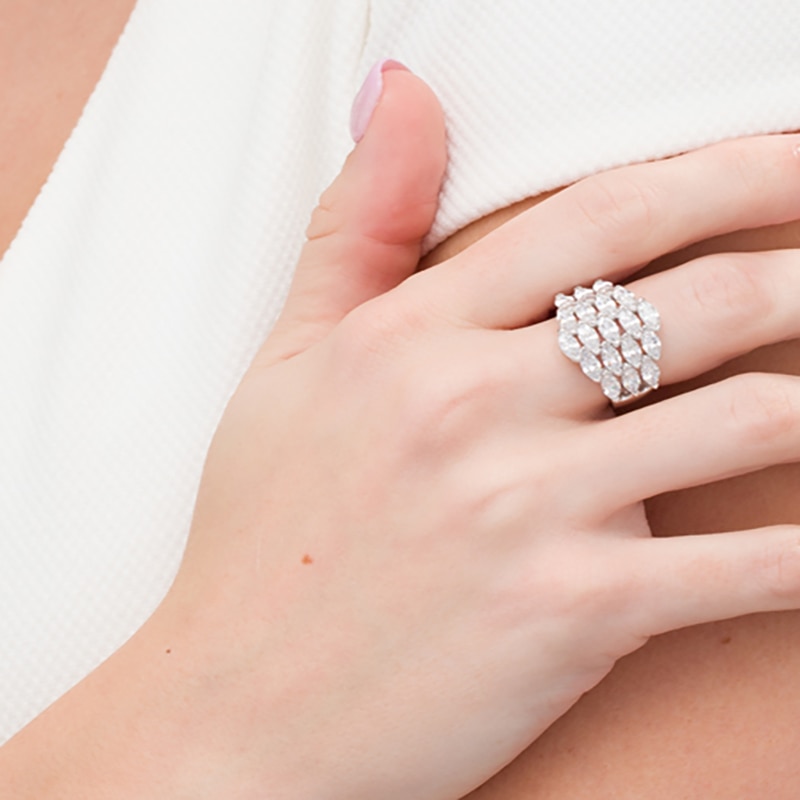 Main Image 2 of Sideways Marquise Lab-Created White Sapphire Layered Multi-Row Ring in Sterling Silver