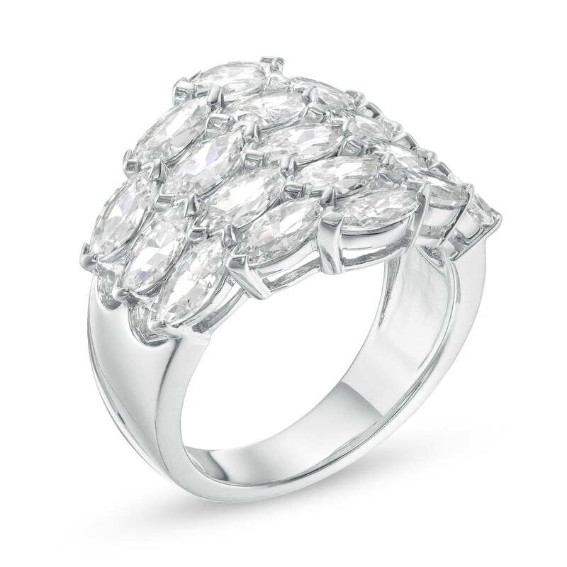Main Image 3 of Sideways Marquise Lab-Created White Sapphire Layered Multi-Row Ring in Sterling Silver