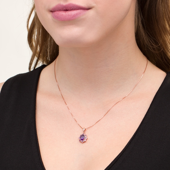 Amethyst and Lab-Created White Sapphire Pendant in Sterling Silver with 18K Rose Gold Plate