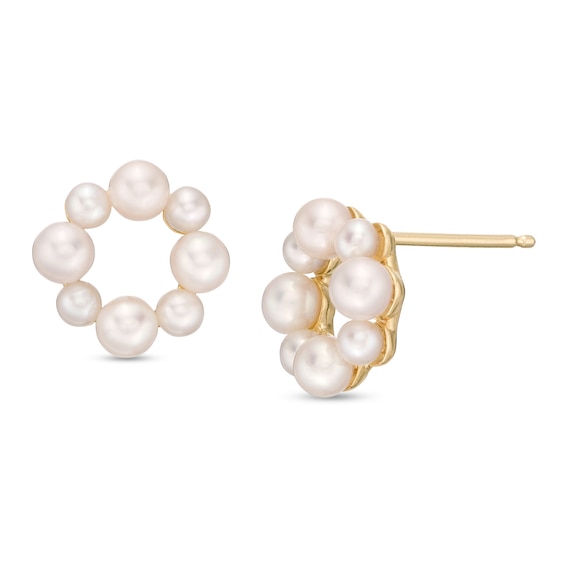 Alternating 2.0-4.0mm Freshwater Cultured Pearl Wreath Stud Earrings in 10K Gold