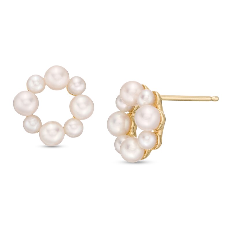 Main Image 1 of Alternating 2.0-4.0mm Freshwater Cultured Pearl Wreath Stud Earrings in 10K Gold